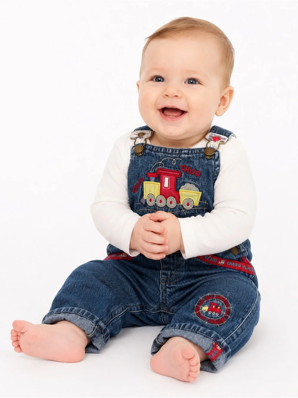 Vintage Y2K Koala Baby 3-6M Denim Train Overalls Embroidered Halloween Costume